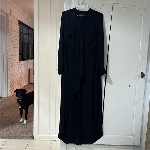 BCBGMAXAZRIA Flowy High Low Ruffle Chiffon Dress in Black, XXS - Picture 3 of 6